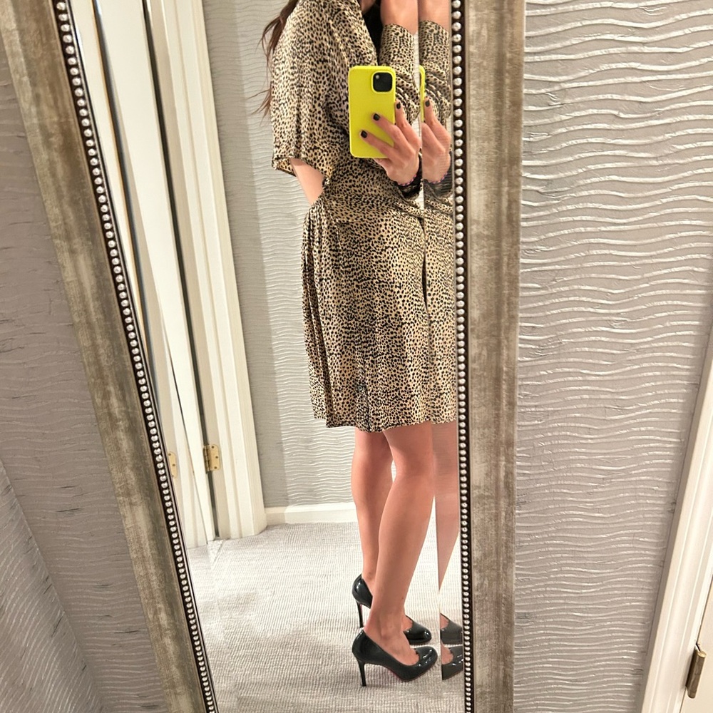 Mara Hoffman Silk Leopard Print‎ Button Down Open Back T-Shirt Dress